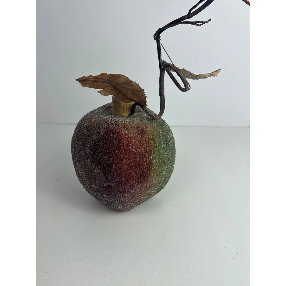 Set of 3 Vintage‎ Sugar Beaded Apples Glittered Red Green Yellow Home Decor